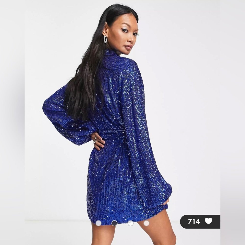 ASOS DESIGN oversized sequin mini shirt dress with belt in blue